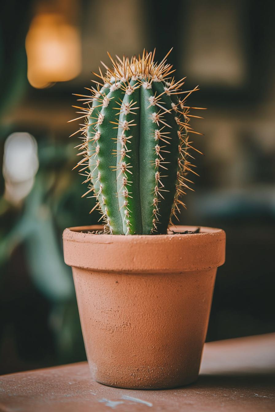 Close-up of Healthy Bathroom Cactus in Drainage Pot