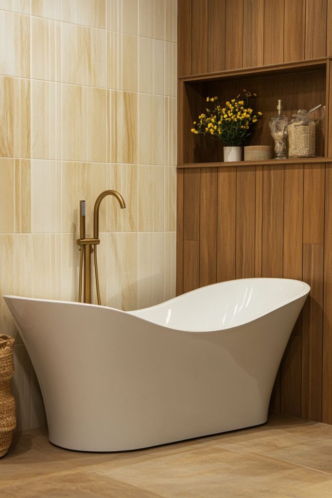 Compact Bathroom with Brass Fixtures