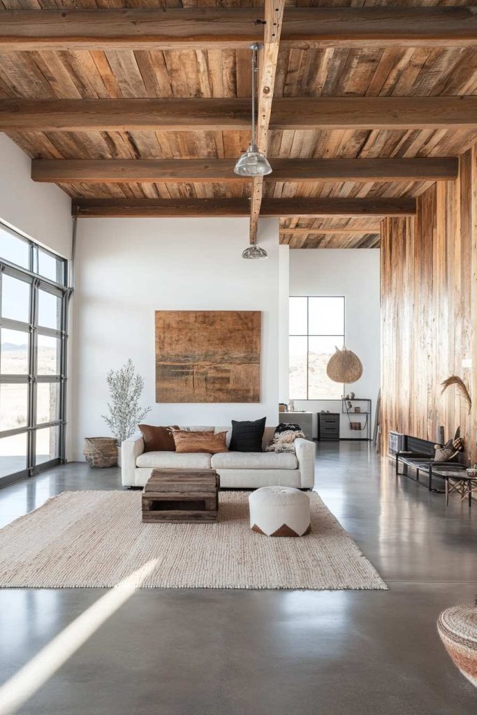 Concrete and Wood Modern Rustic Living Room