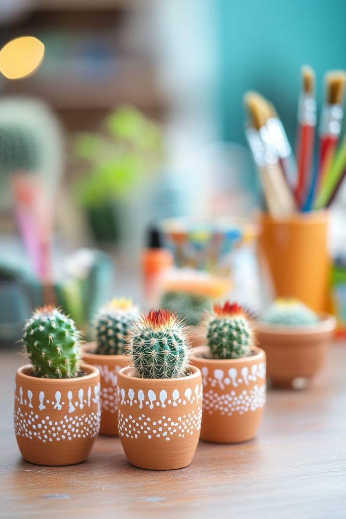 DIY Painted Pots with Mini Cacti