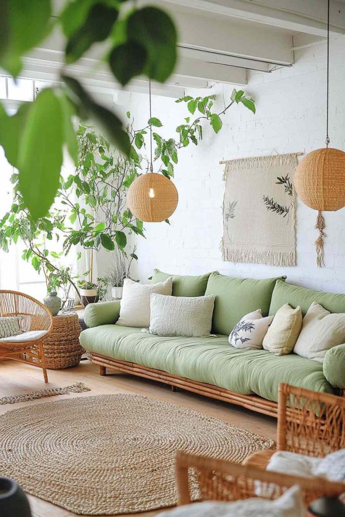 Eco-Friendly Living Room with Organic Fabric Sofa