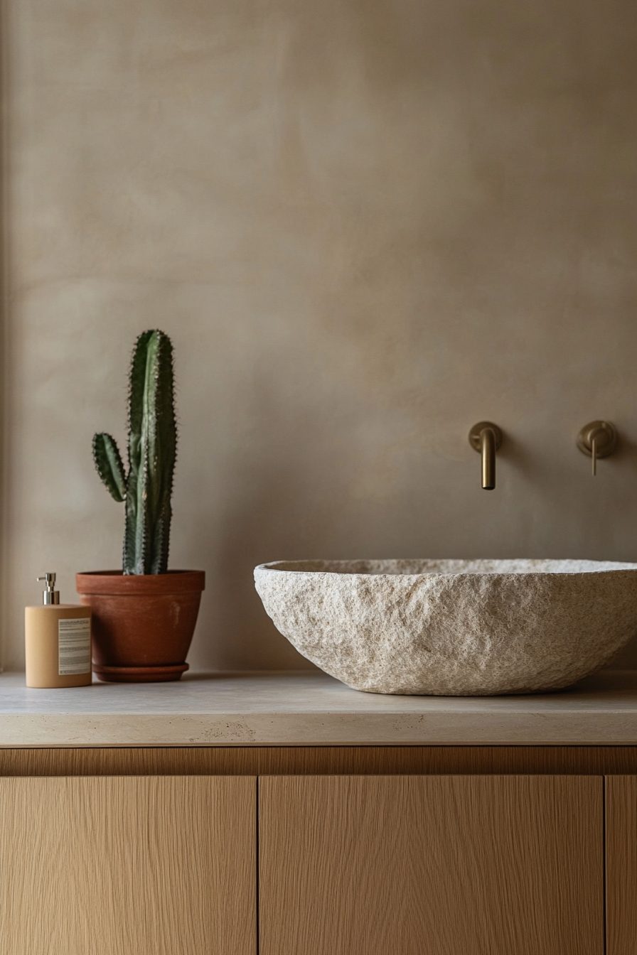 Floating Vanity with Cactus in Clay Pot