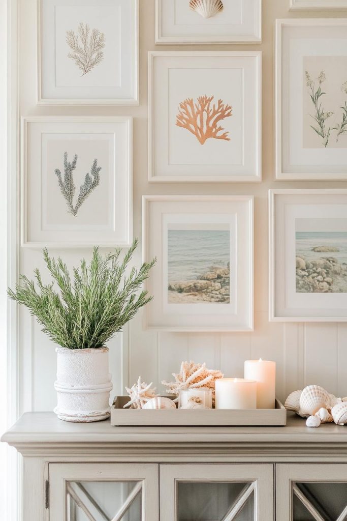 Gallery Wall with Coastal Art and Framed Coral Prints