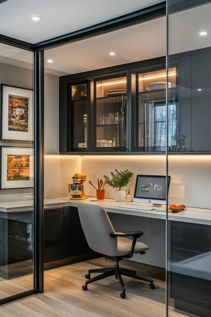 Glass Partition Between Kitchen and Home Office