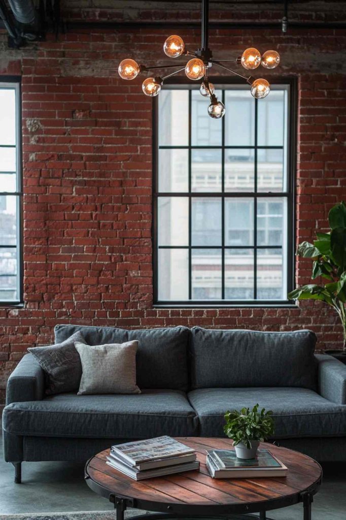 Industrial Metal-Framed Fabric Sofa