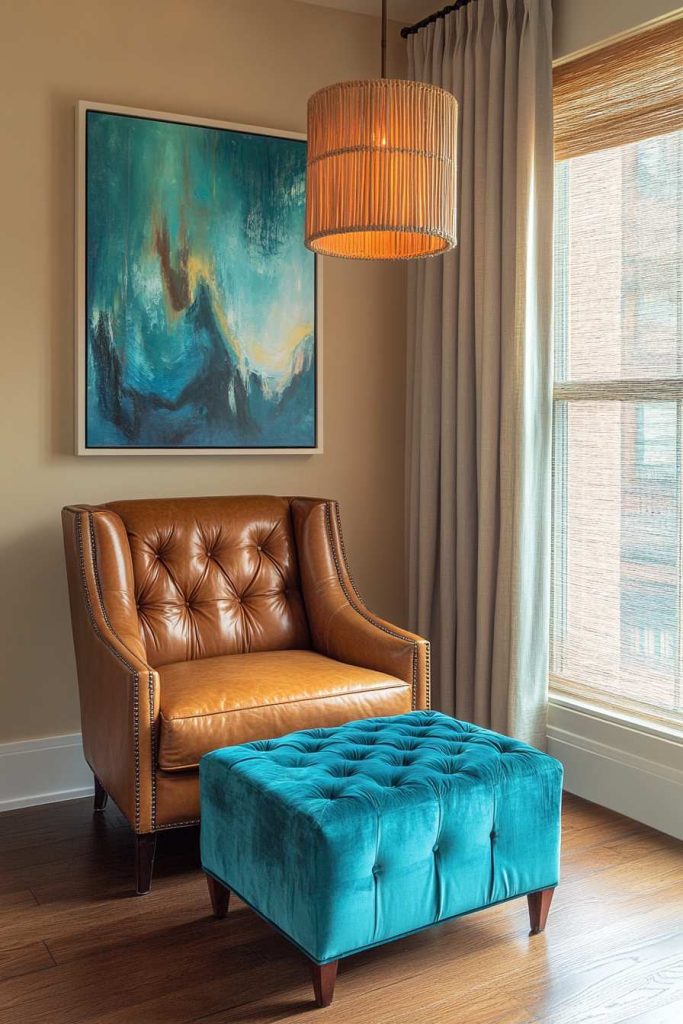 Leather Armchair with Velvet Accent Pieces