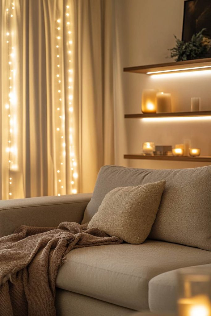 Minimalist Room at Dusk with Warm Lighting