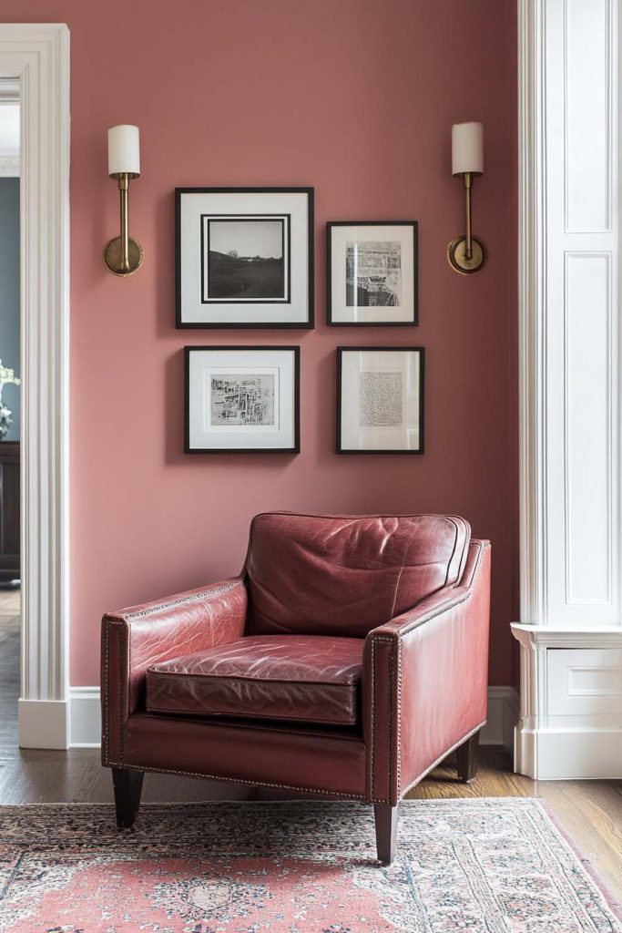 Oxblood Leather Armchair Against Gallery Wall