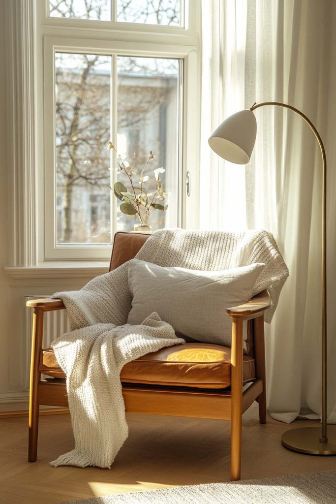 Pebbled Leather Chair Styled with Textiles