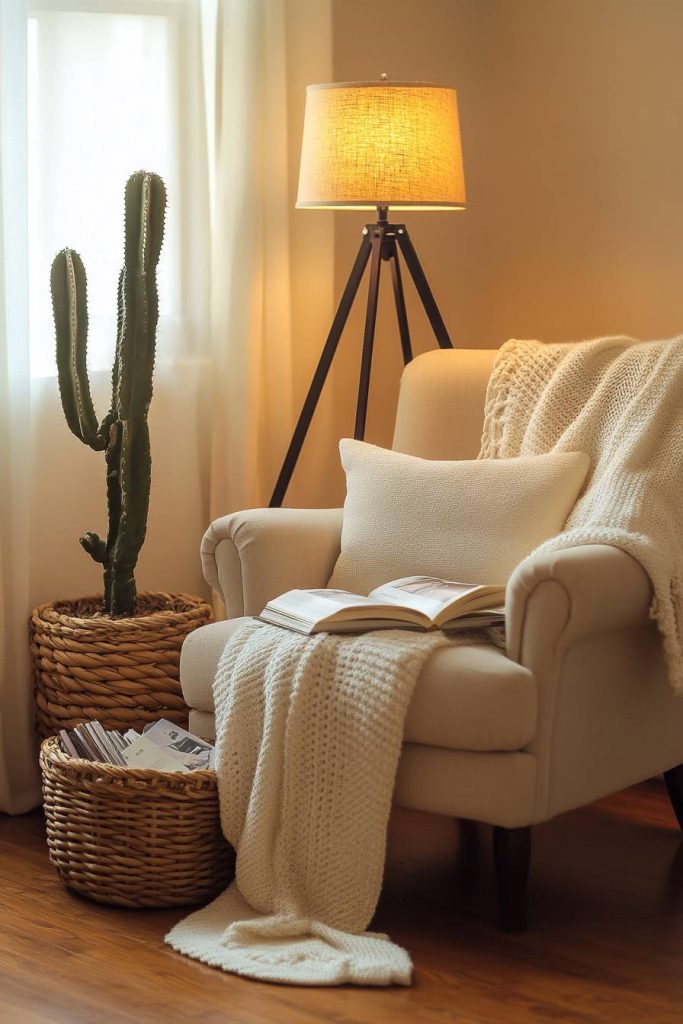 Reading Nook with Barrel Cactus