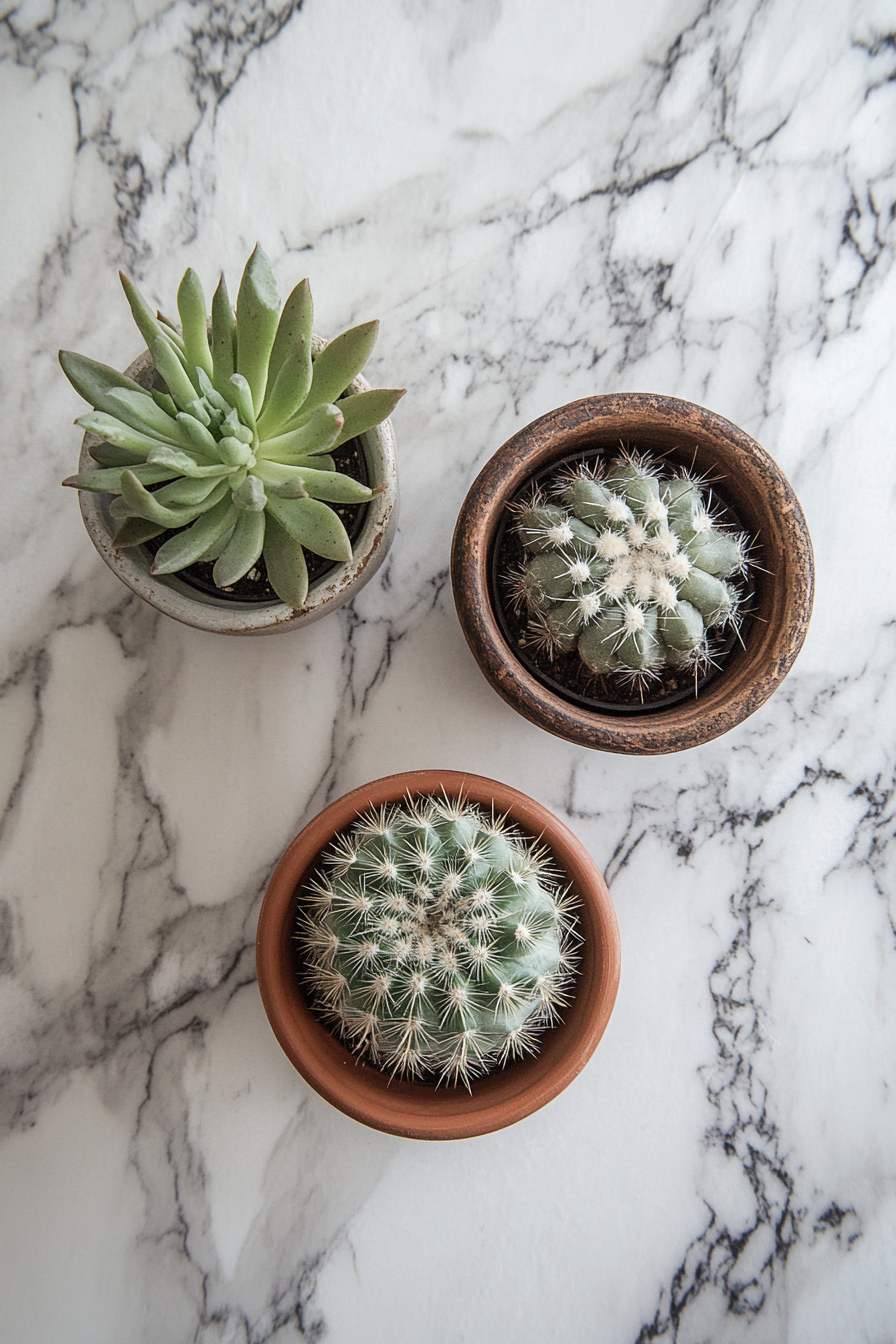 Small Cactus Cluster in Ceramic Bowls