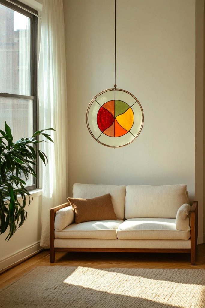 Small Living Room With Hanging Stained Glass Sun Catcher