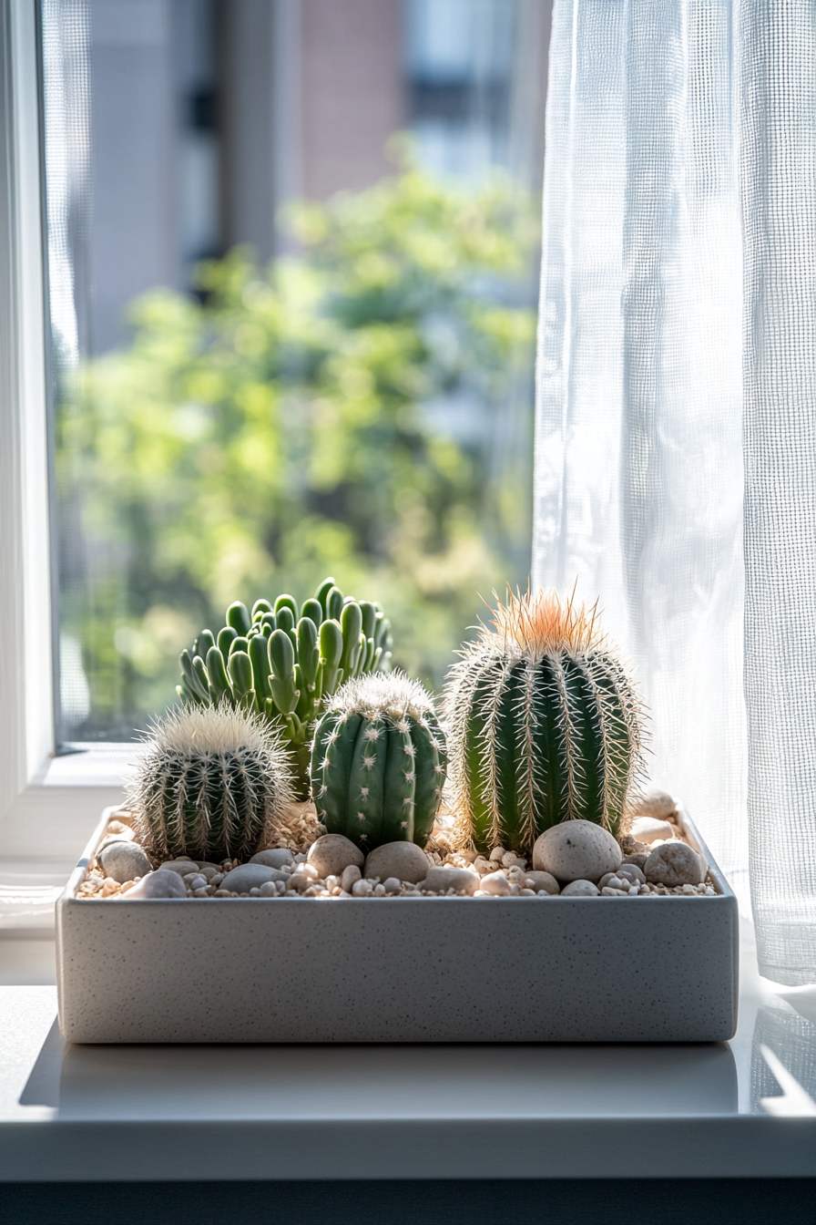 Soft Lighting Highlighting Cactus on Shelf