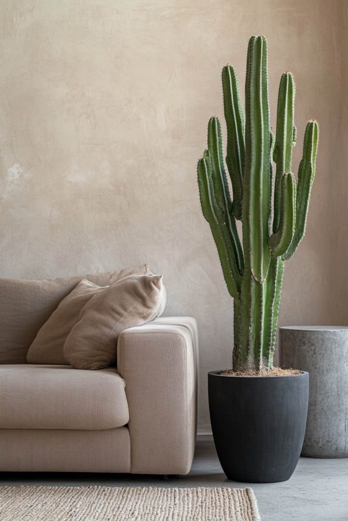 Tall Saguaro in Neutral Modern Interior