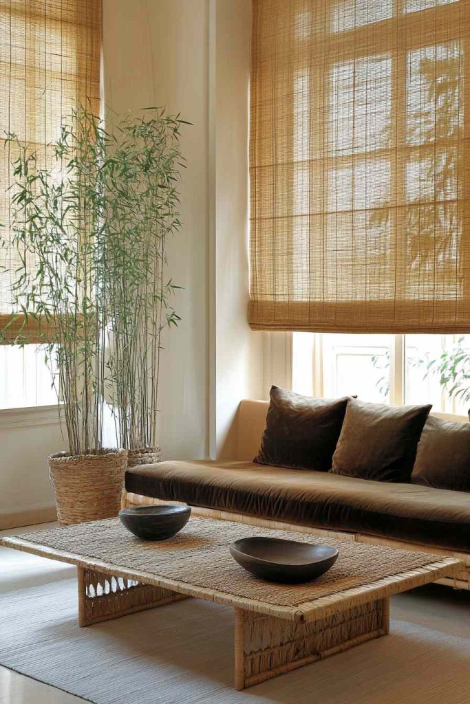 Taupe Velvet Sofa in a Neutral Modern Space