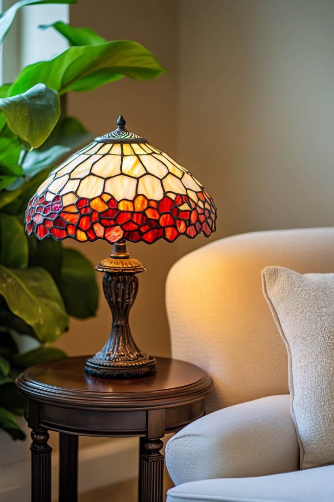 Tiffany-Style Table Lamp in Minimal Living Room