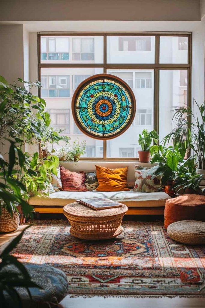 Urban Apartment Featuring Boho Stained Glass Decor