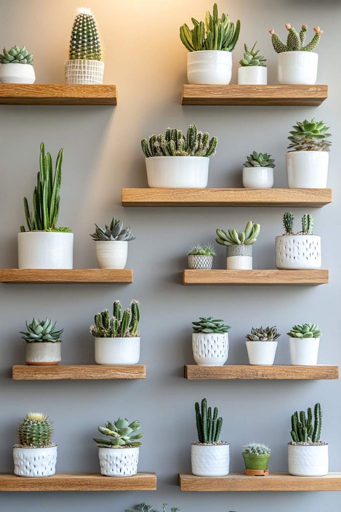 Wall-Mounted Cactus Planters in Living Room