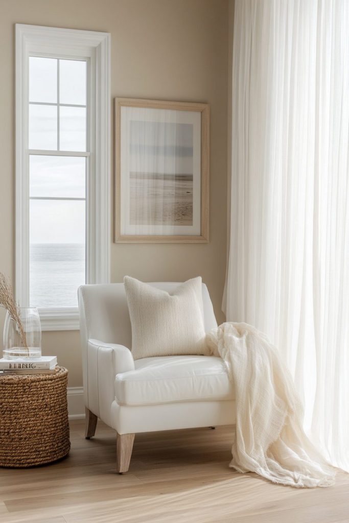 White Leather Armchair in Coastal Living Space