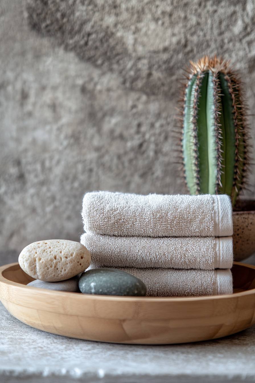 Zen Tray Garden with Mini Cacti on Bathroom Windowsill