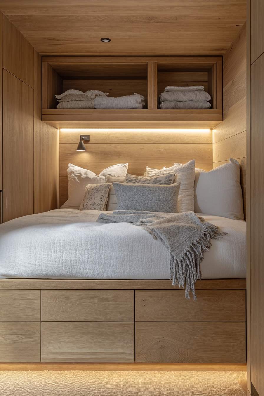 Built-In Wooden Storage Matching Floor