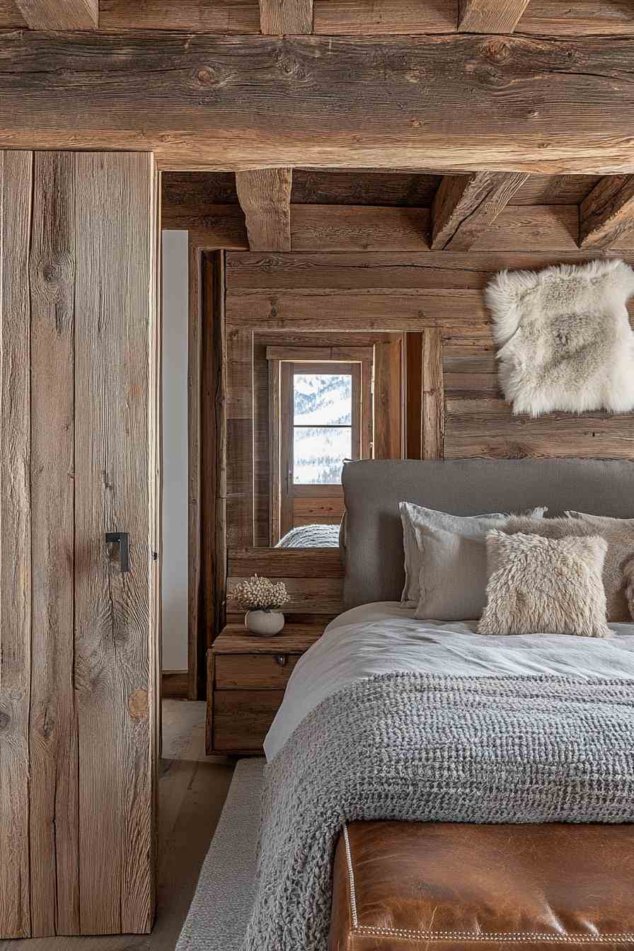 Rustic Bedroom with Wide Plank Reclaimed Flooring