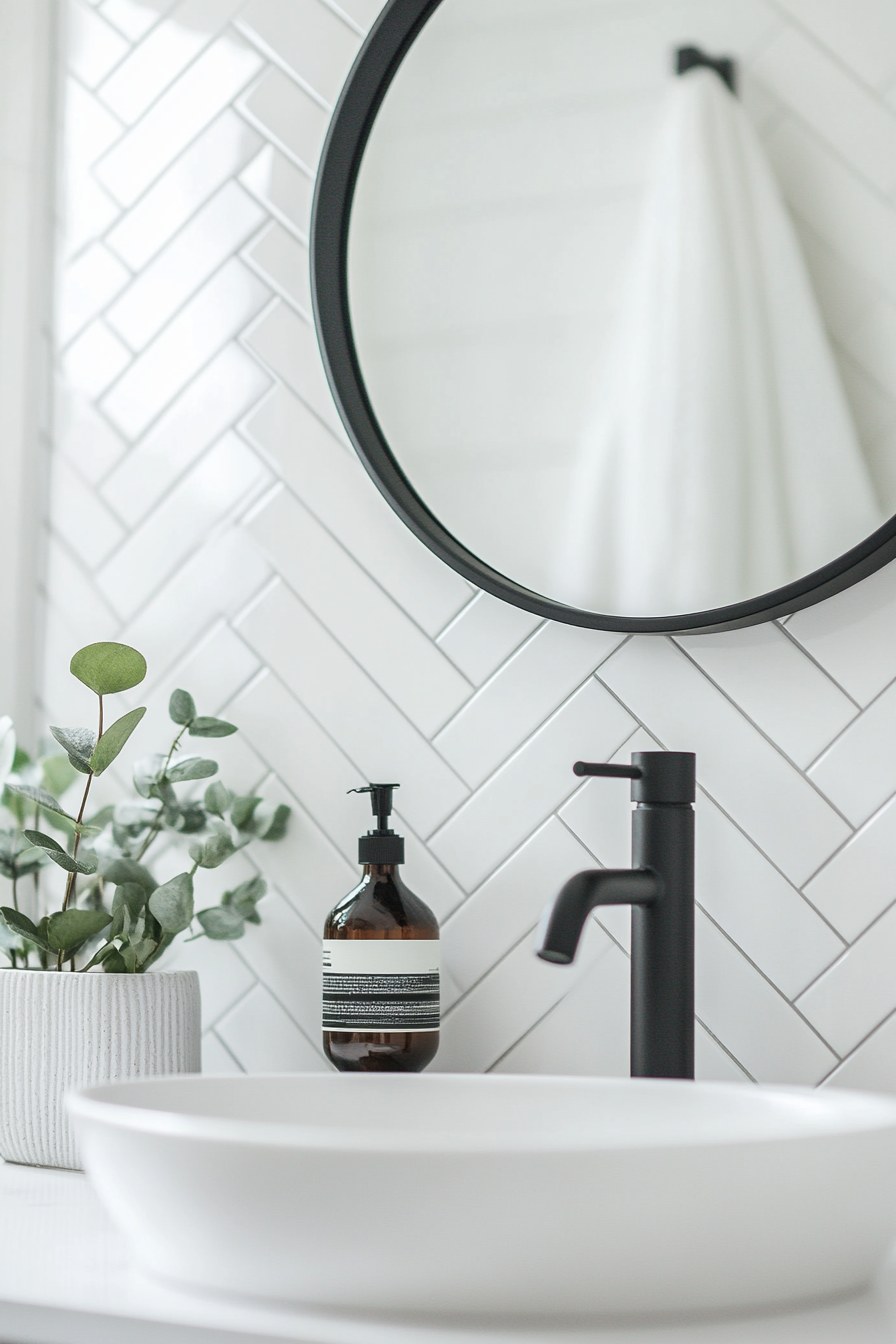 White Subway Tile with Black Grout Wall